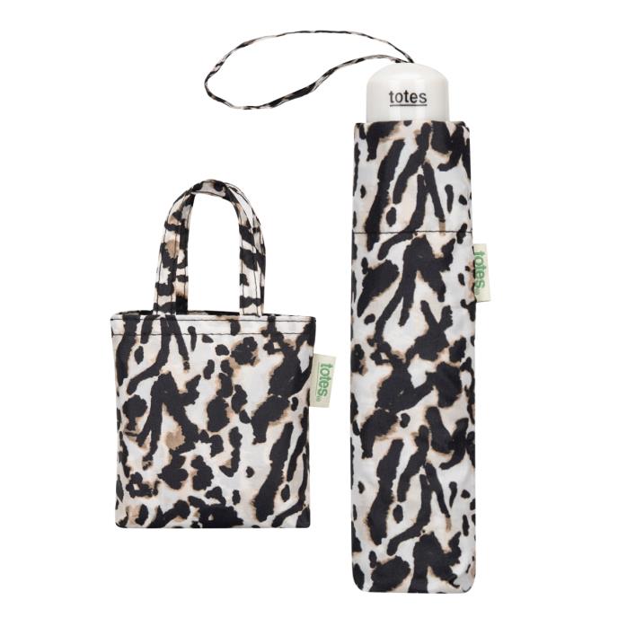 totes® Supermini & Matching Bag in Bag Umbrella Shopper Animal Markings Print ( 3 Section )